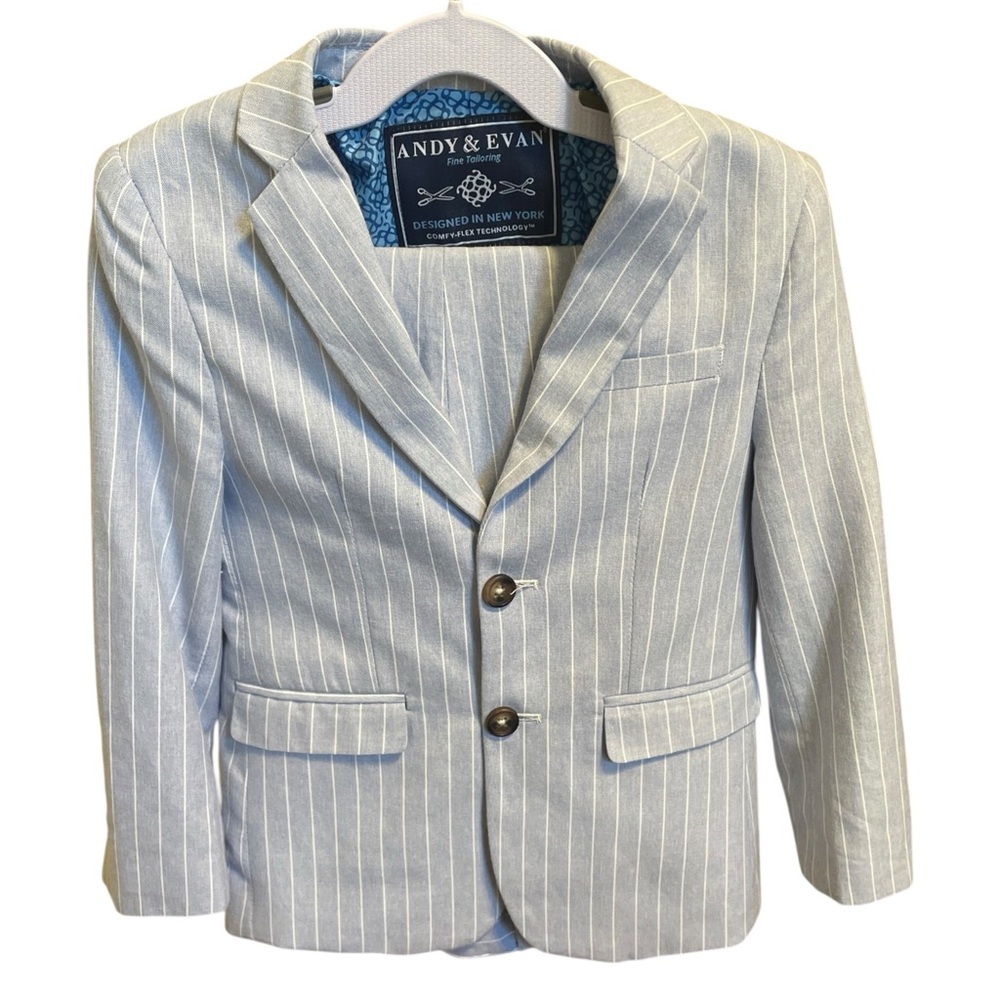 Andy & Evan Blue Patterned Pin Stripe Design Boys Suit Lined with Pockets.